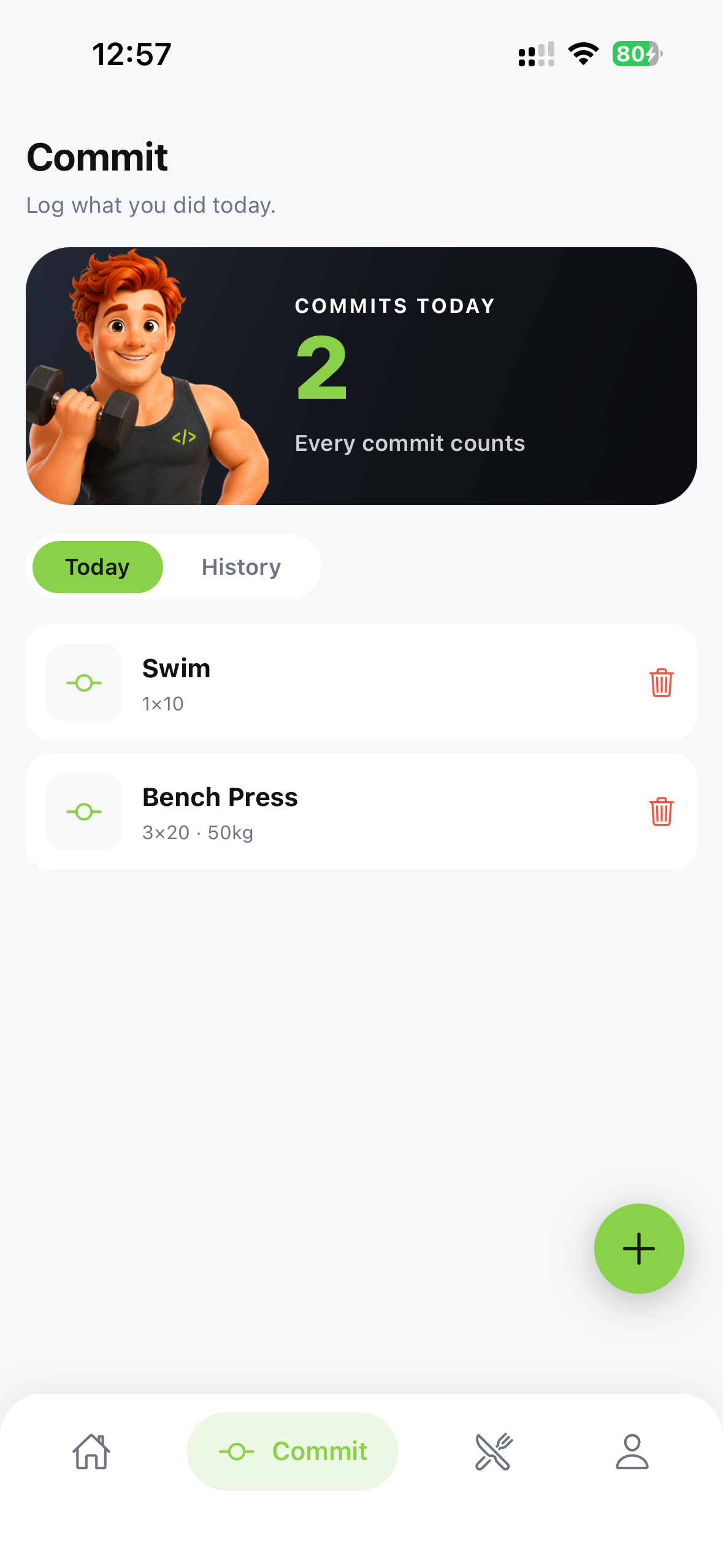 Fat Gym Bro exercise commit screen